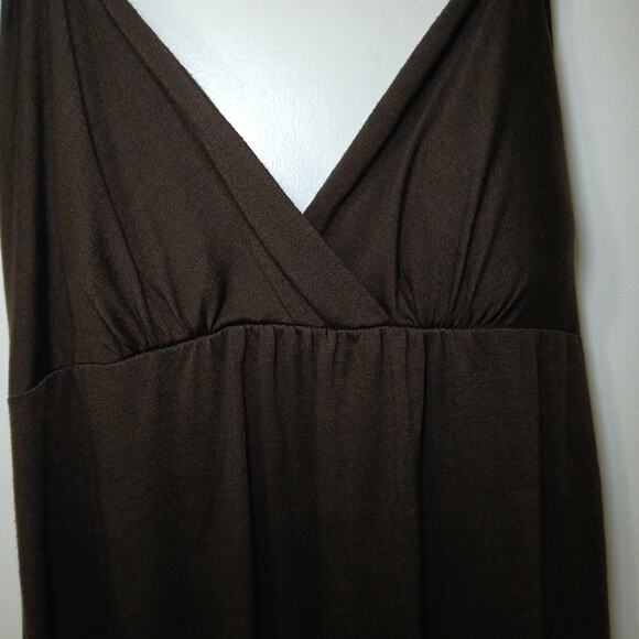 Vtg Allison Brittney Brown Maxi Dress Halter Ring Sleeveless Empire Waist Size M - Picture 3 of 8